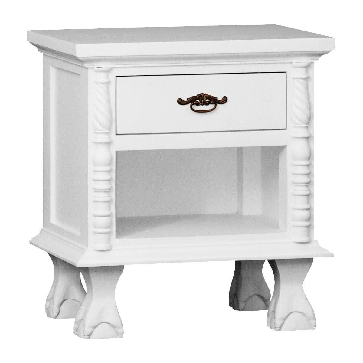 ORLIA SOLID MAHOGANY 1 DRAWER BEDSIDE TABLE IN WHITE - MyChocolateWood