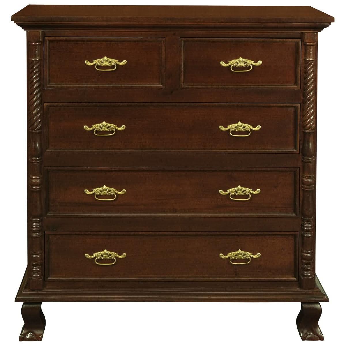 ORLIA SOLID MAHOGANY 5 DRAWER TALLBOY IN MAHOGANY COLOUR - MyChocolateWood