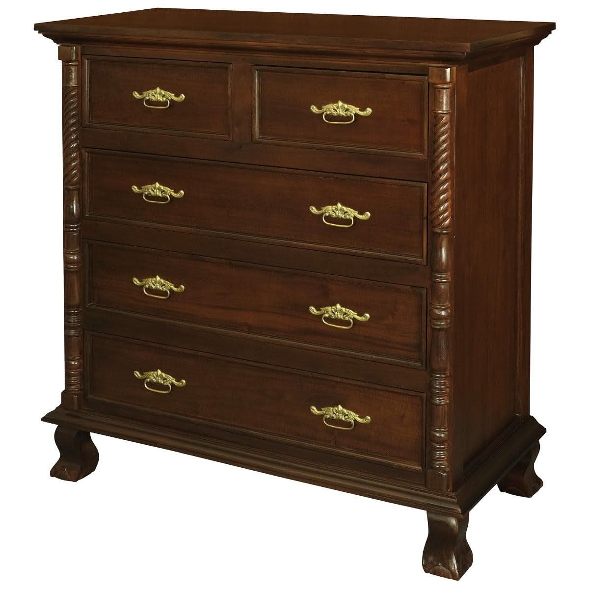ORLIA SOLID MAHOGANY 5 DRAWER TALLBOY IN MAHOGANY COLOUR - MyChocolateWood