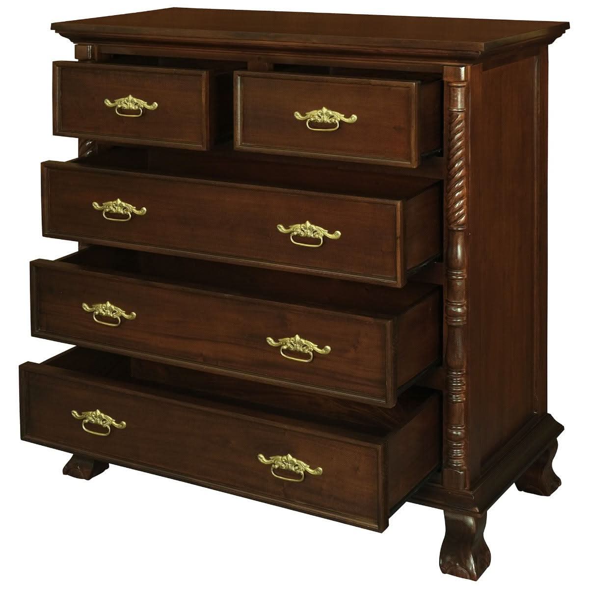 ORLIA SOLID MAHOGANY 5 DRAWER TALLBOY IN MAHOGANY COLOUR - MyChocolateWood