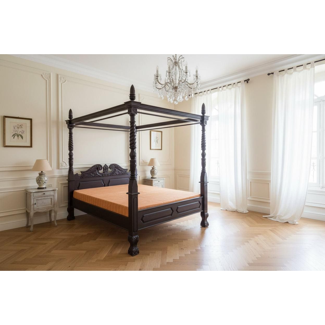 Orlia Solid Mahogany Timber 4 Poster Bed, King in Chocolate - Chocolate Wood