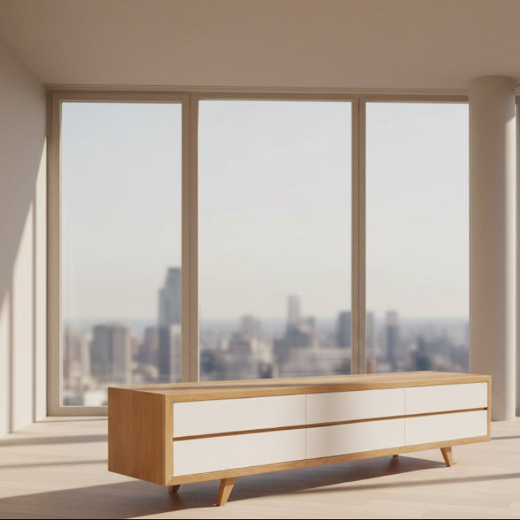 OSCAR AMERICAN OAK RETRO STYLE TV/ENTERTAINMENT UNIT DRAWERS & 1 TUCKIN DRAW - MyChocolateWood