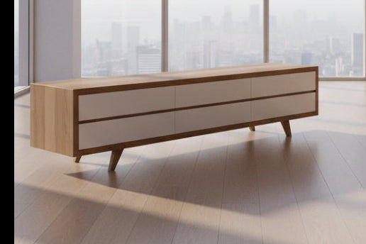 OSCAR AMERICAN OAK RETRO STYLE TV/ENTERTAINMENT UNIT DRAWERS & 1 TUCKIN DRAW - MyChocolateWood