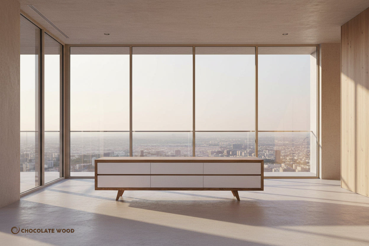 OSCAR AMERICAN OAK RETRO STYLE TV/ENTERTAINMENT UNIT DRAWERS & 1 TUCKIN DRAW - MyChocolateWood