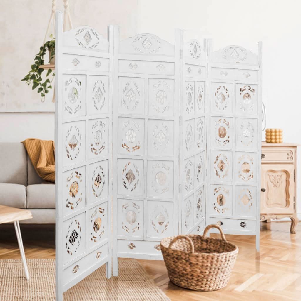 OVAL SCREEN 4 PANELS IN IN WHITE - MyChocolateWood
