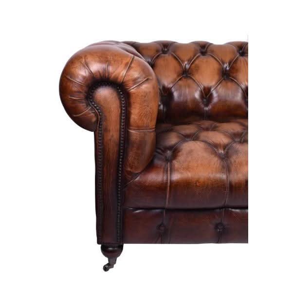 OXFORD AGED LEATHER 3-SEATER SOFA IN BROWN DISTRESSED CARAMEL - MyChocolateWood