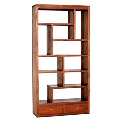 Pagama Solid Mahogany Display Shelf with Drawers in Light Pecan - Chocolate Wood