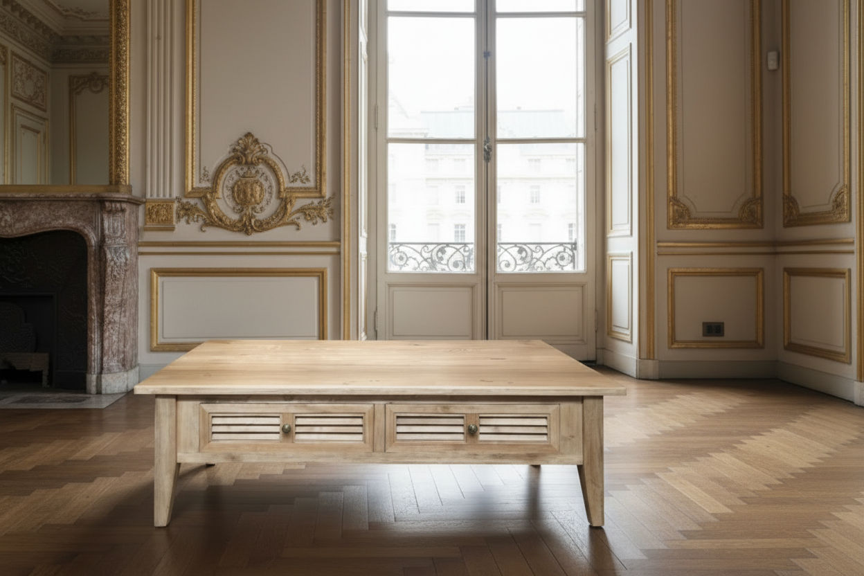 PALM BEACH 2 DRAWER COFFEE TABLE LOUVRE STYLE IN SOLID OAK - MyChocolateWood