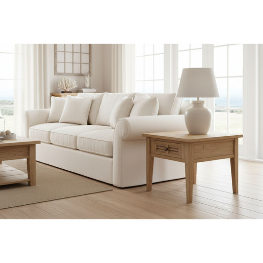 PALM BEACH LAMP TABLE 1 DRAWER LOUVRE STYLE IN SOLID OAK - MyChocolateWood