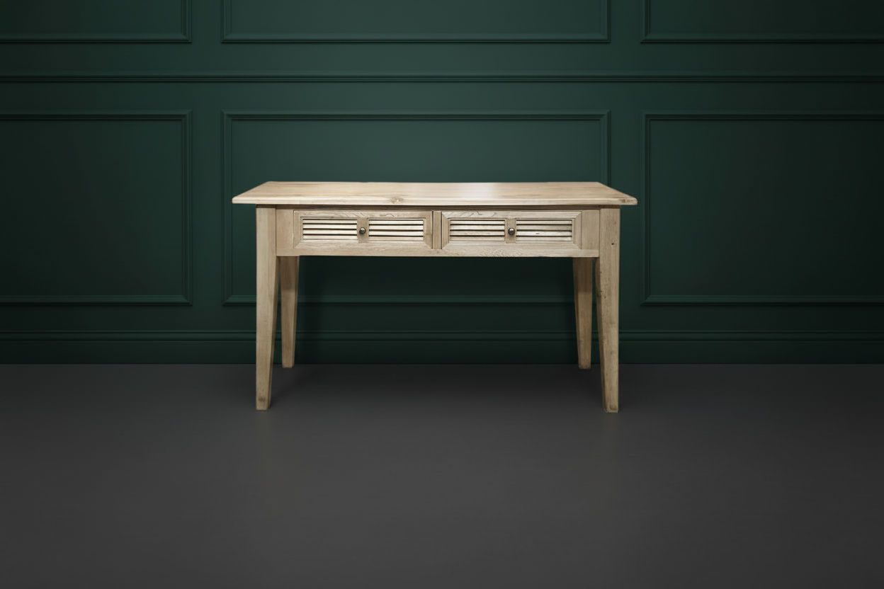 PALM BEACH LOUVRE STYLE 2 DRAWER HALL TABLE/CONSOLE TABLE IN SOLID OAK - MyChocolateWood