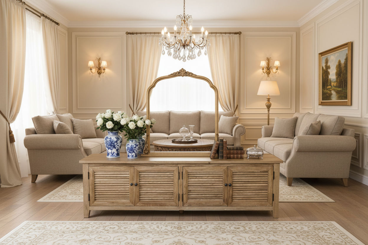 PALM BEACH LOUVRE STYLE TV/ENTERTAINMENT UNIT - 4 DOORS - SOLID OAK NATURAL - MyChocolateWood