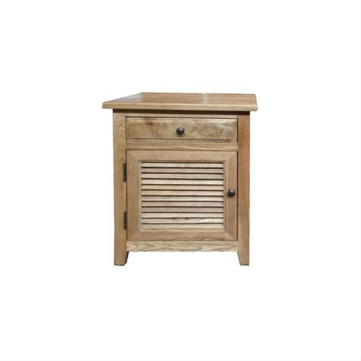 PALM BEACH SOLID OAK LOUVRE STYLE BEDSIDE TABLE 1 DRAWER & 1 DOOR WITH HINGES ON THE LEFT-HAND SIDE