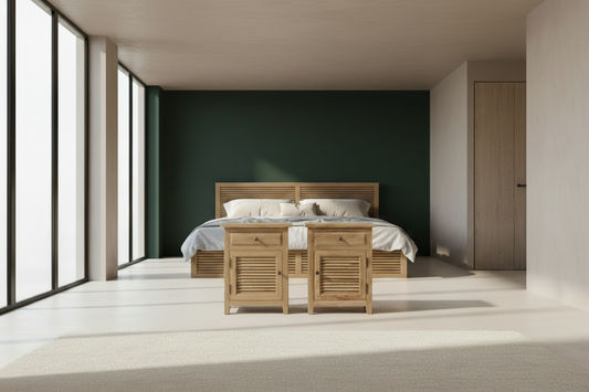 2 X PALM BEACH SOLID OAK LOUVRE STYLE BEDSIDE TABLE 1 DRAWER & 1 DOOR - MyChocolateWood