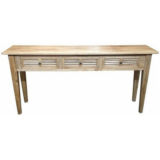 PALM BEACH SOLID OAK LOUVRE STYLE HALL TABLE/CONSOLE TABLE 3 DRAWERS IN SOLID OAK - MyChocolateWood