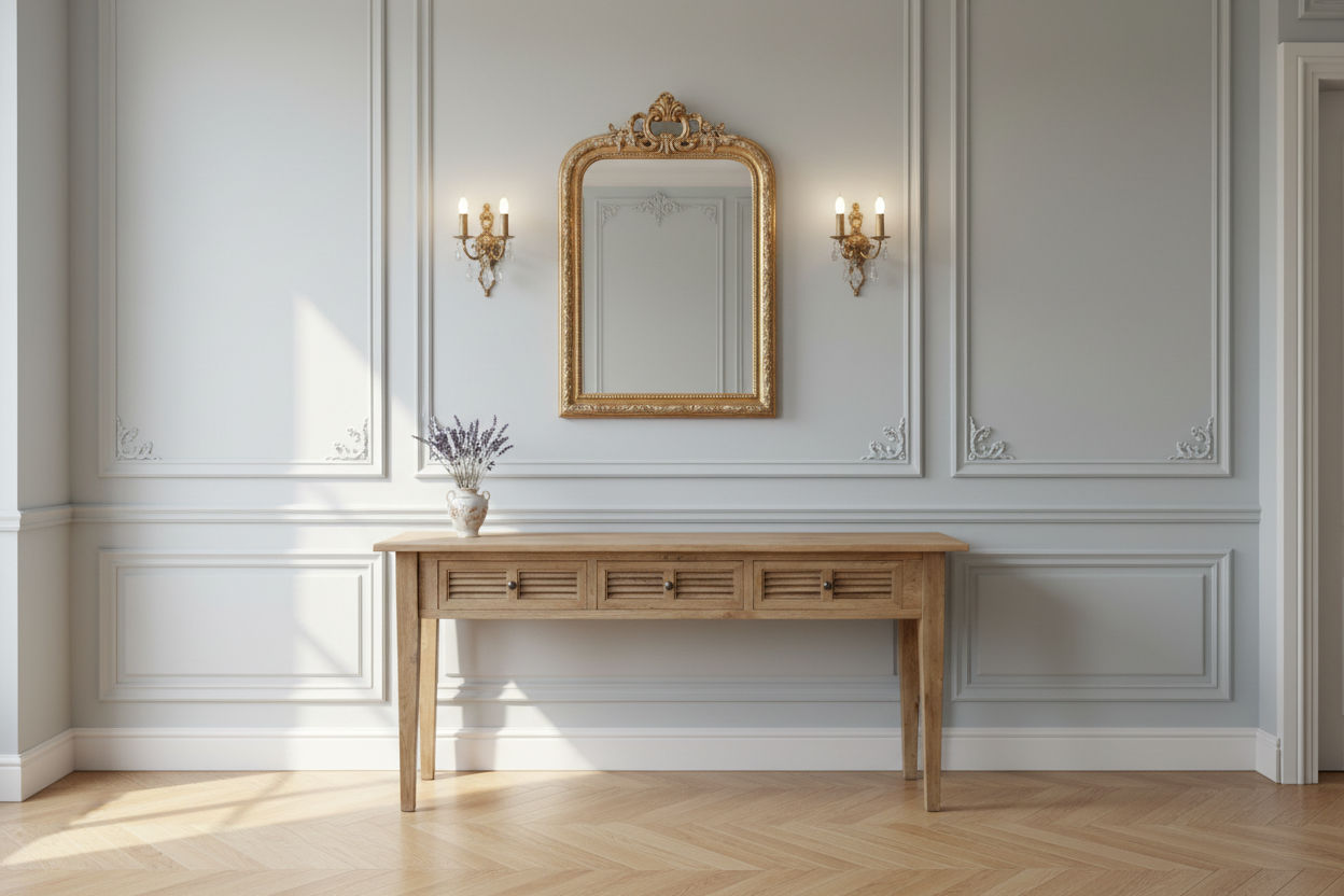 PALM BEACH SOLID OAK LOUVRE STYLE HALL TABLE/CONSOLE TABLE 3 DRAWERS  IN SOLID OAK - MyChocolateWood