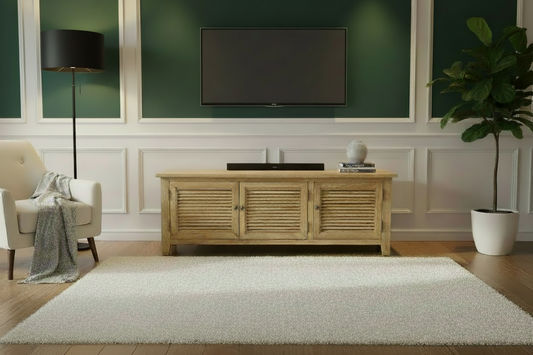 PALM BEACH TV/ENTERTAINMENT UNIT 3 DOORS LOUVRE STYLE IN SOLID OAK - MyChocolateWood