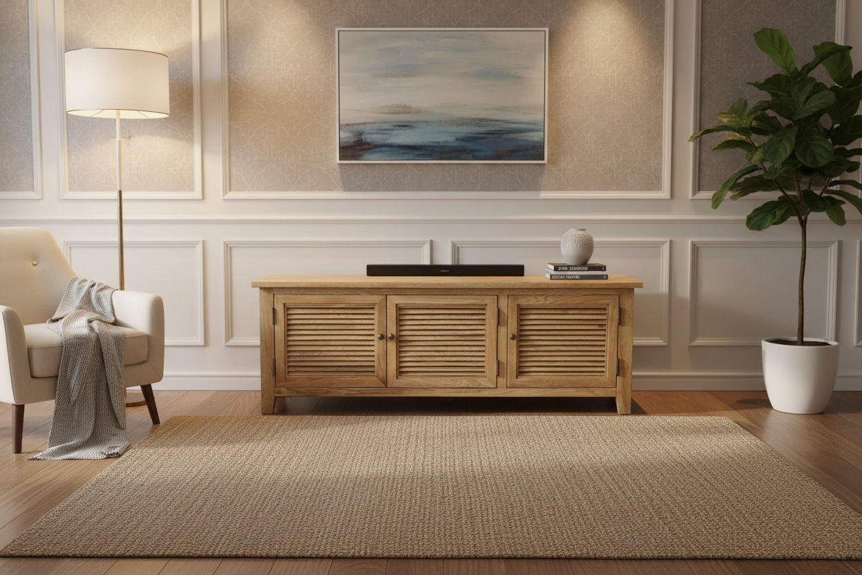 PALM BEACH TV/ENTERTAINMENT UNIT 3 DOORS LOUVRE STYLE IN SOLID OAK - MyChocolateWood