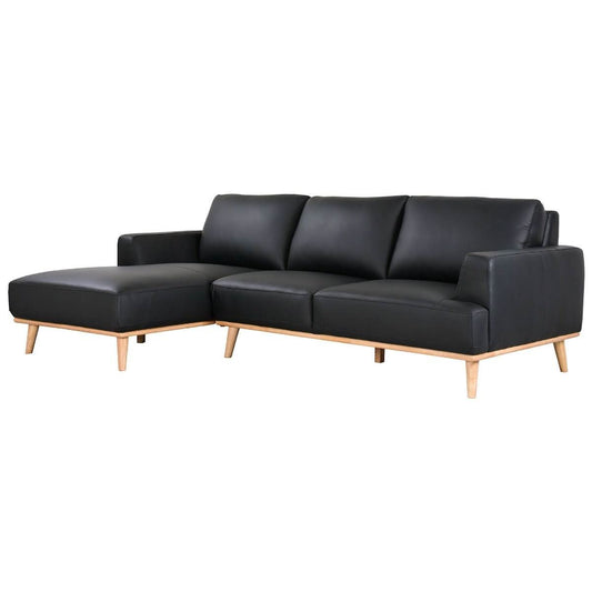 PAMELA 2.5-SEATER LHF CHAISE ITALIAN LEATHER MODULAR SOFA, IN BLACK