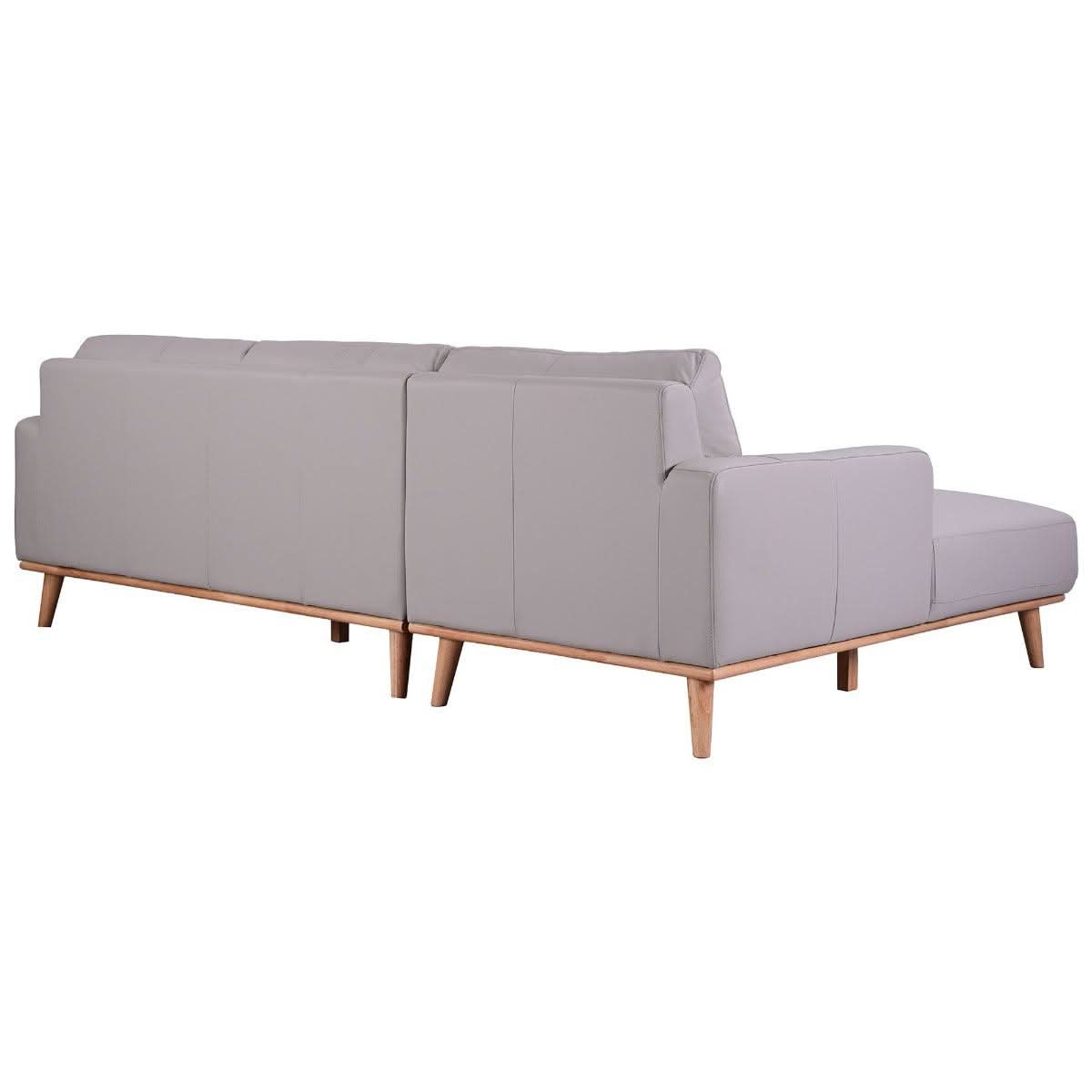 Pamela 2.5-Seater Chaise Italian Leather Modular Sofa in Light Grey, Left - Chocolate Wood