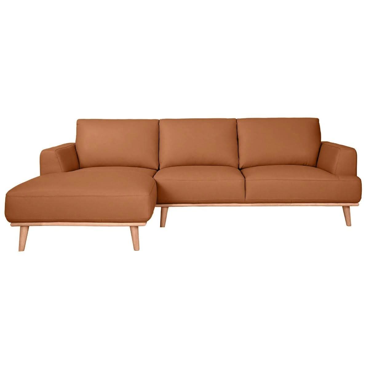 Pamela 2.5-Seater Chaise Italian Leather Modular Sofa in Tek, Left - Chocolate Wood