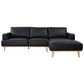 Pamela 2.5-Seater Chaise Italian Leather Modular Sofa in Black, Right - Chocolate Wood
