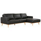 Pamela 2.5-Seater Chaise Italian Leather Modular Sofa in Black, Right - Chocolate Wood