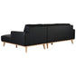Pamela 2.5-Seater Chaise Italian Leather Modular Sofa in Black, Right - Chocolate Wood