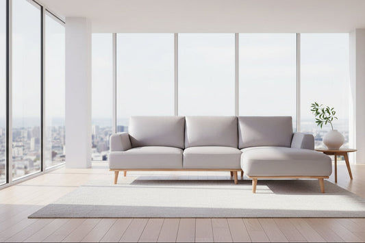 PAMELA 2.5-SEATER RHF CHAISE ITALIAN LEATHER MODULAR SOFA, IN LIGHT GREY - MyChocolateWood