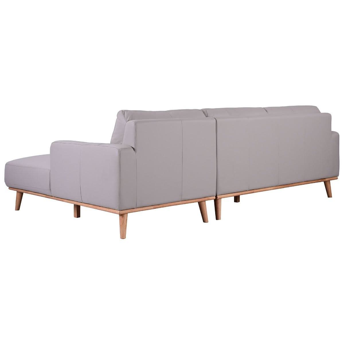 Pamela 2.5-Seater Chaise Italian Leather Modular Sofa in Light Grey, Right - Chocolate Wood
