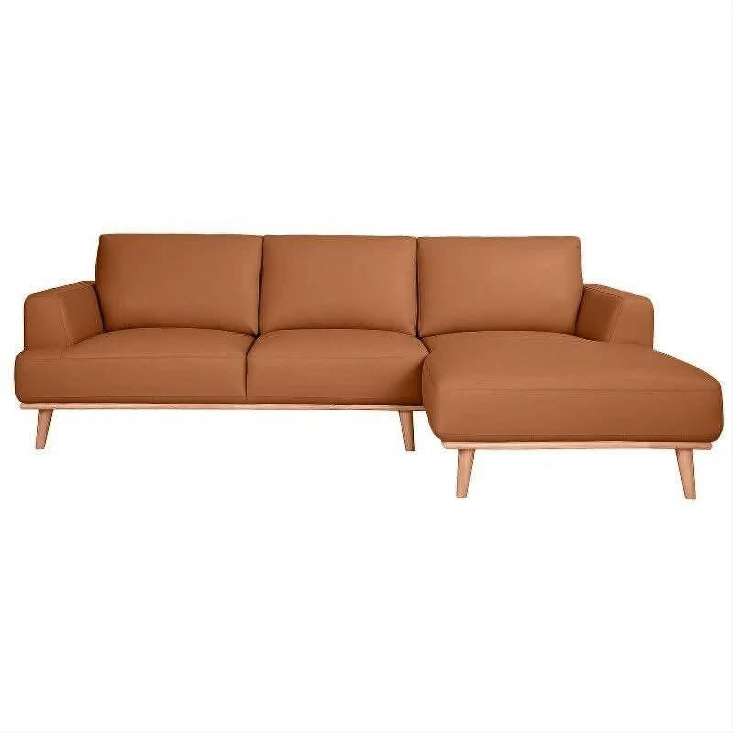 Pamela 2.5-Seater Chaise Italian Leather Modular Sofa in Tek, Right - Chocolate Wood