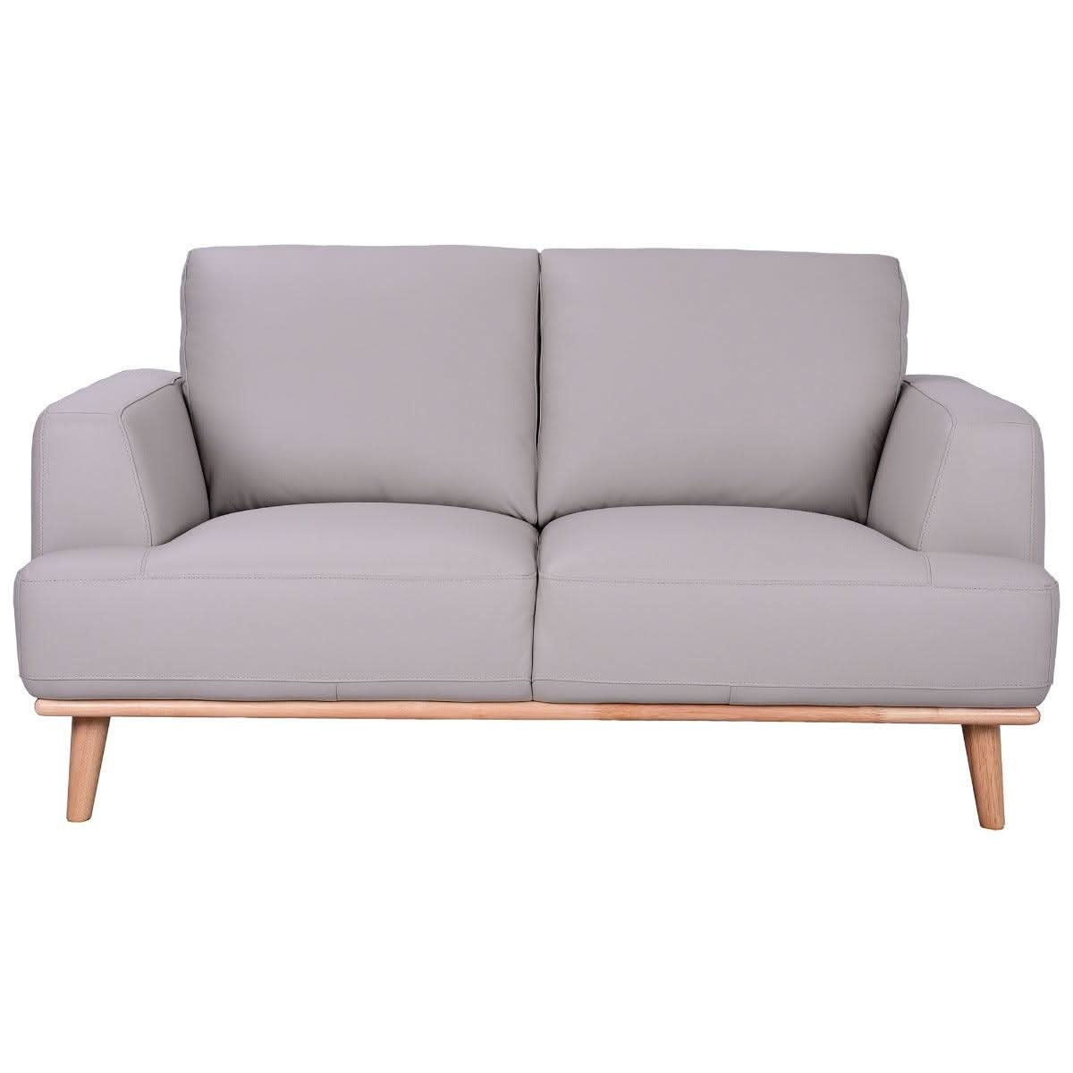 Pamela 2-Seater Italian Leather Sofa in Light Grey - Chocolate Wood
