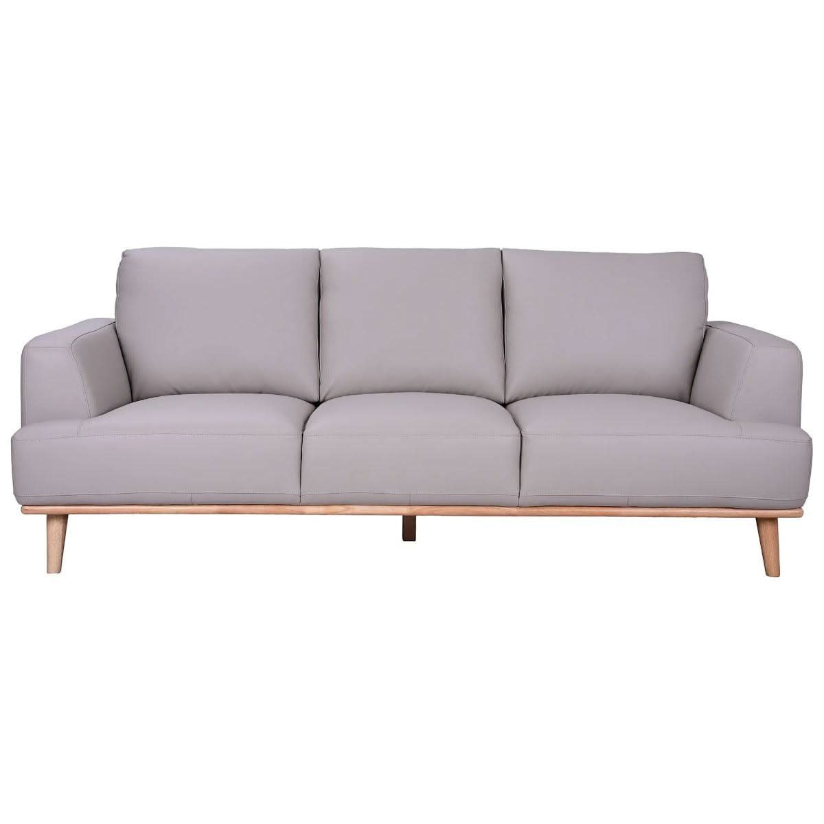 Pamela 3-Seater Italian Leather Sofa in Light Grey - Chocolate Wood