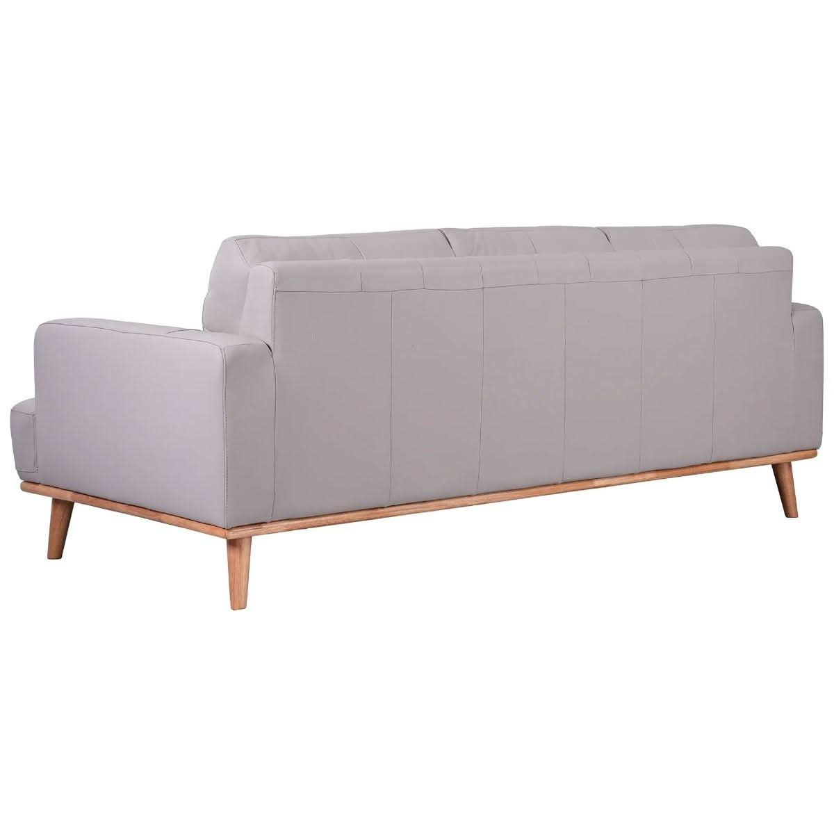 Pamela 3-Seater Italian Leather Sofa in Light Grey - Chocolate Wood
