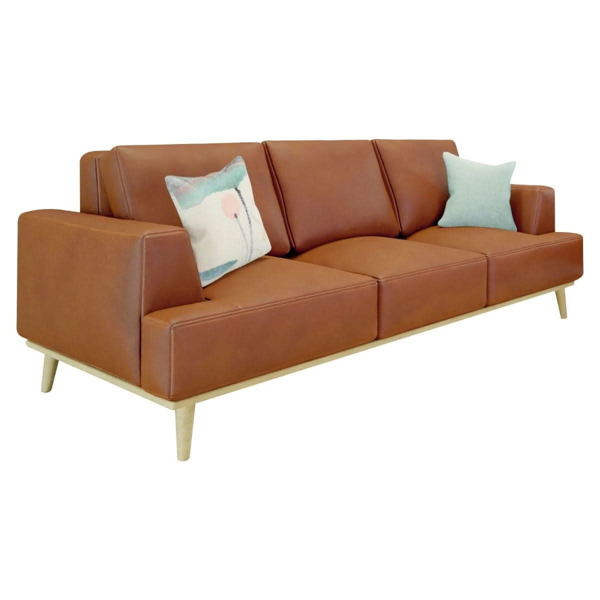 Pamela 3-Seater Italian Leather Sofa in Tan - Chocolate Wood