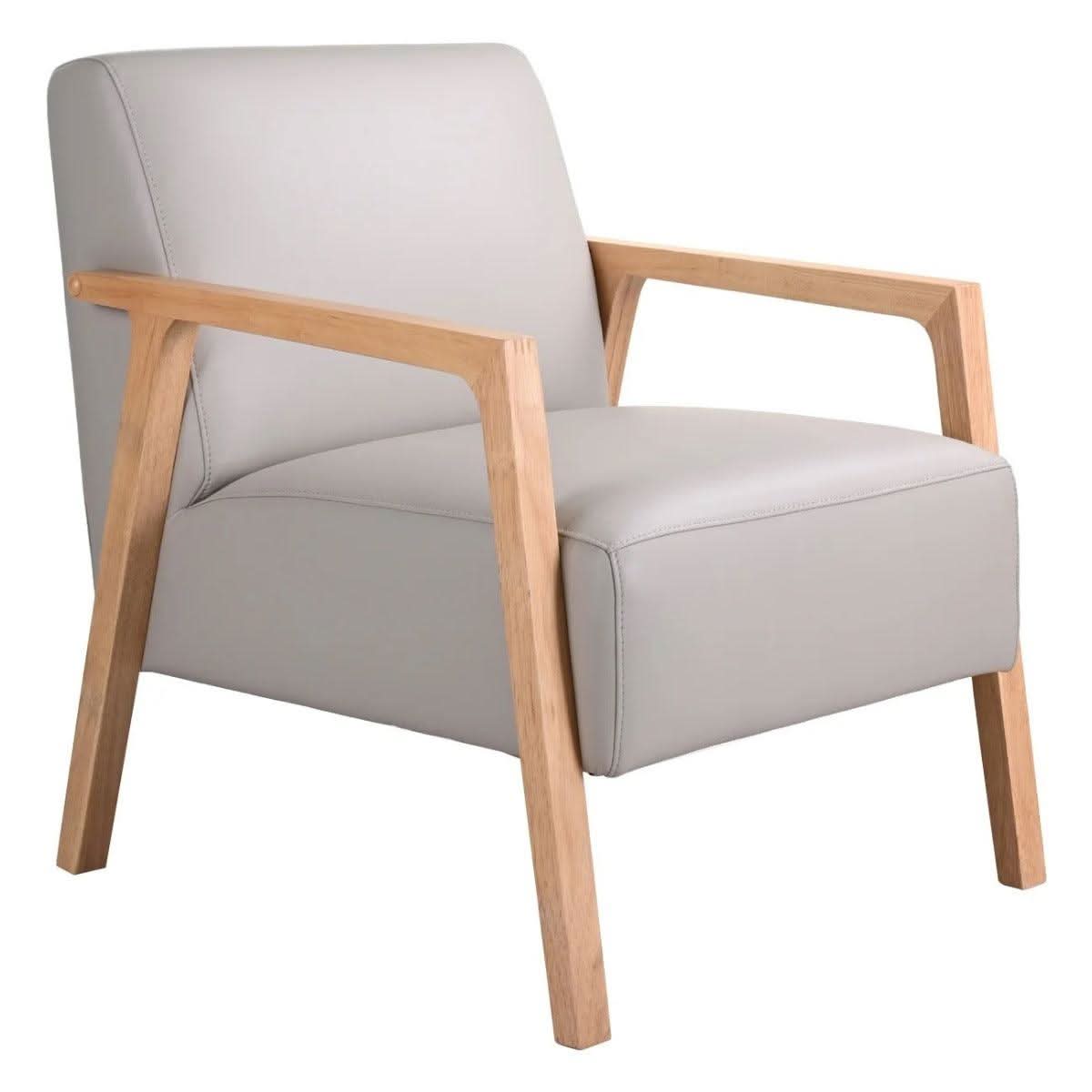 Pamela Contemporary Italian Leather Armchair in Light Grey - Chocolate Wood