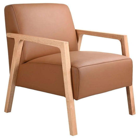 Contemporary Italian leather armchair in tan with sleek design, crafted by MyChocolateWood.