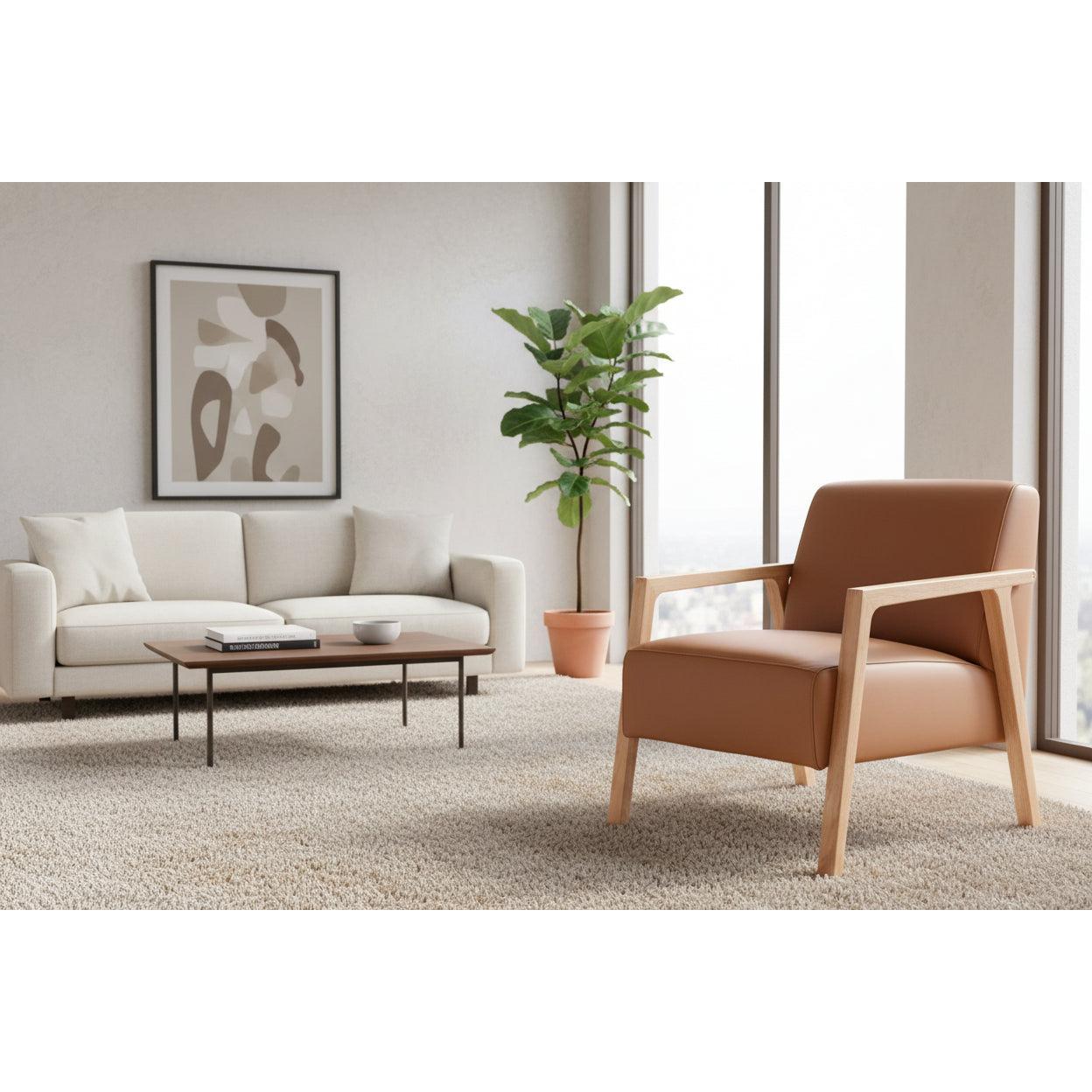 Pamela Contemporary Italian Leather Armchair in Tek - Chocolate Wood