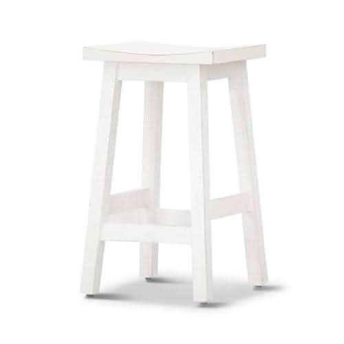 Papaya solid mango wood kitchen stool by MyChocolateWood in distressed white finish, showcasing a sturdy, stylish seating option.