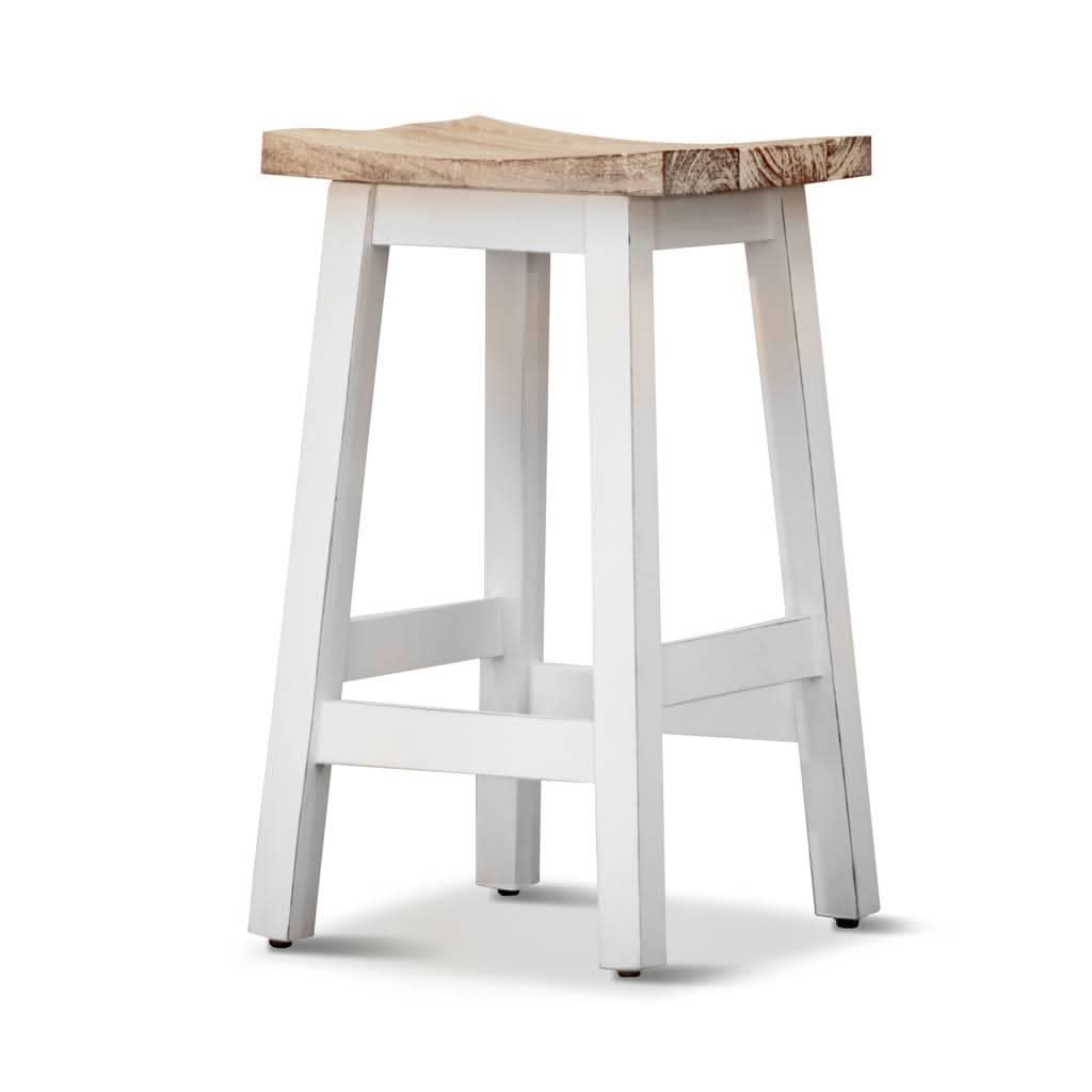 PAPAYA SOLID MANGO WOOD STOOL WHITE BASE & WHITEWASH TOP - MyChocolateWood
