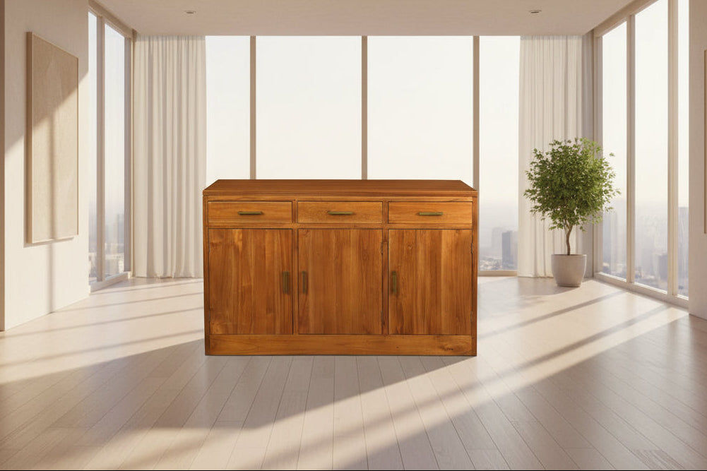 PARIS SOLID MAHOGANY 3 DOORS & 3 DRAWERS BUFFET/SIDEBOARD IN LIGHT PECAN - MyChocolateWood