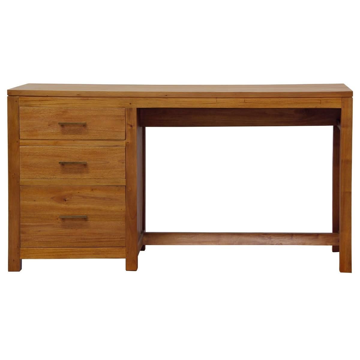 PARIS SOLID MAHOGANY TIMBER 3 DRAWER DESK - LIGHT PECAN 150CM - MyChocolateWood