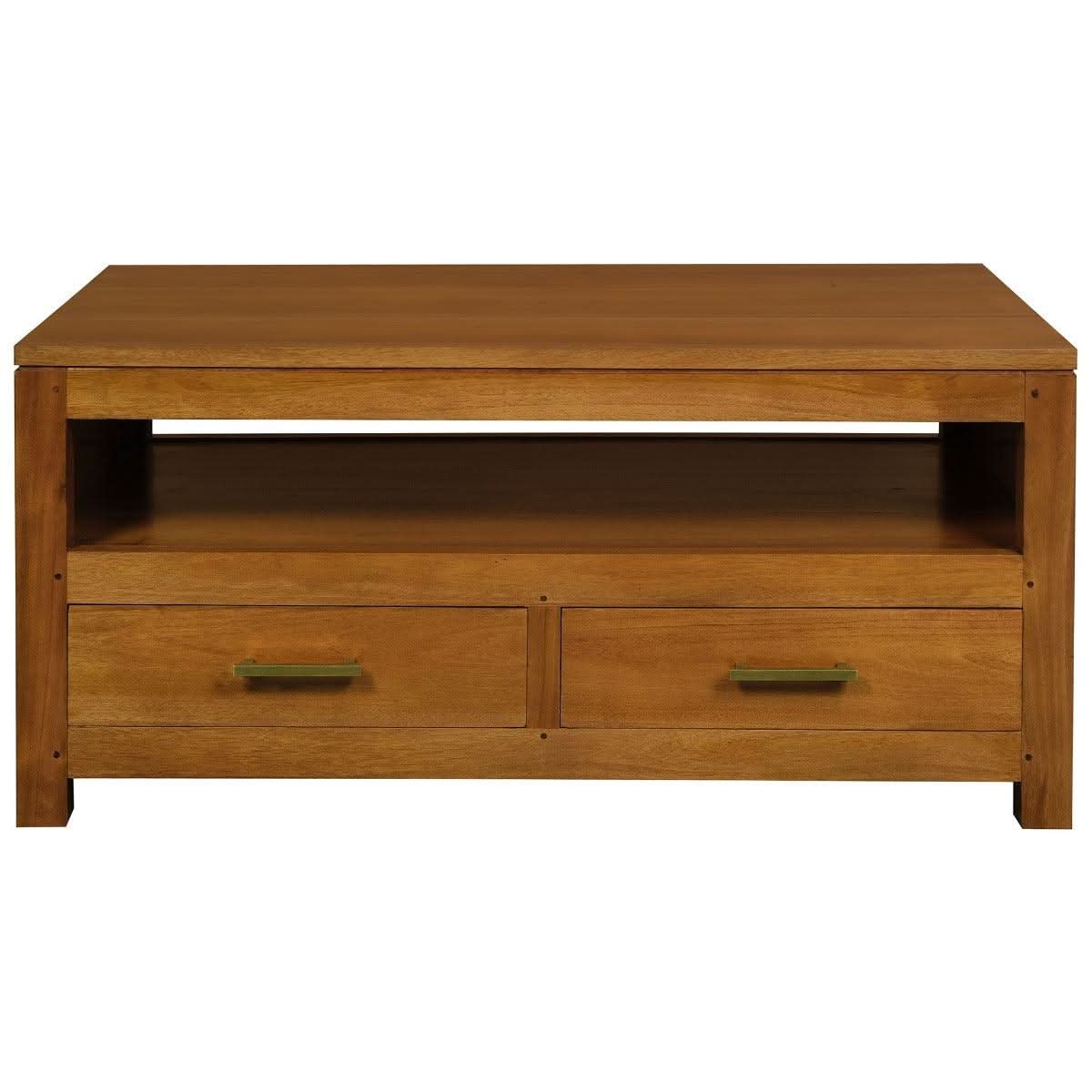 PARIS SOLID MAHOGANY TIMBER COFFEE TABLE 4 DRAWERS LIGHT PECAN 100CM - MyChocolateWood