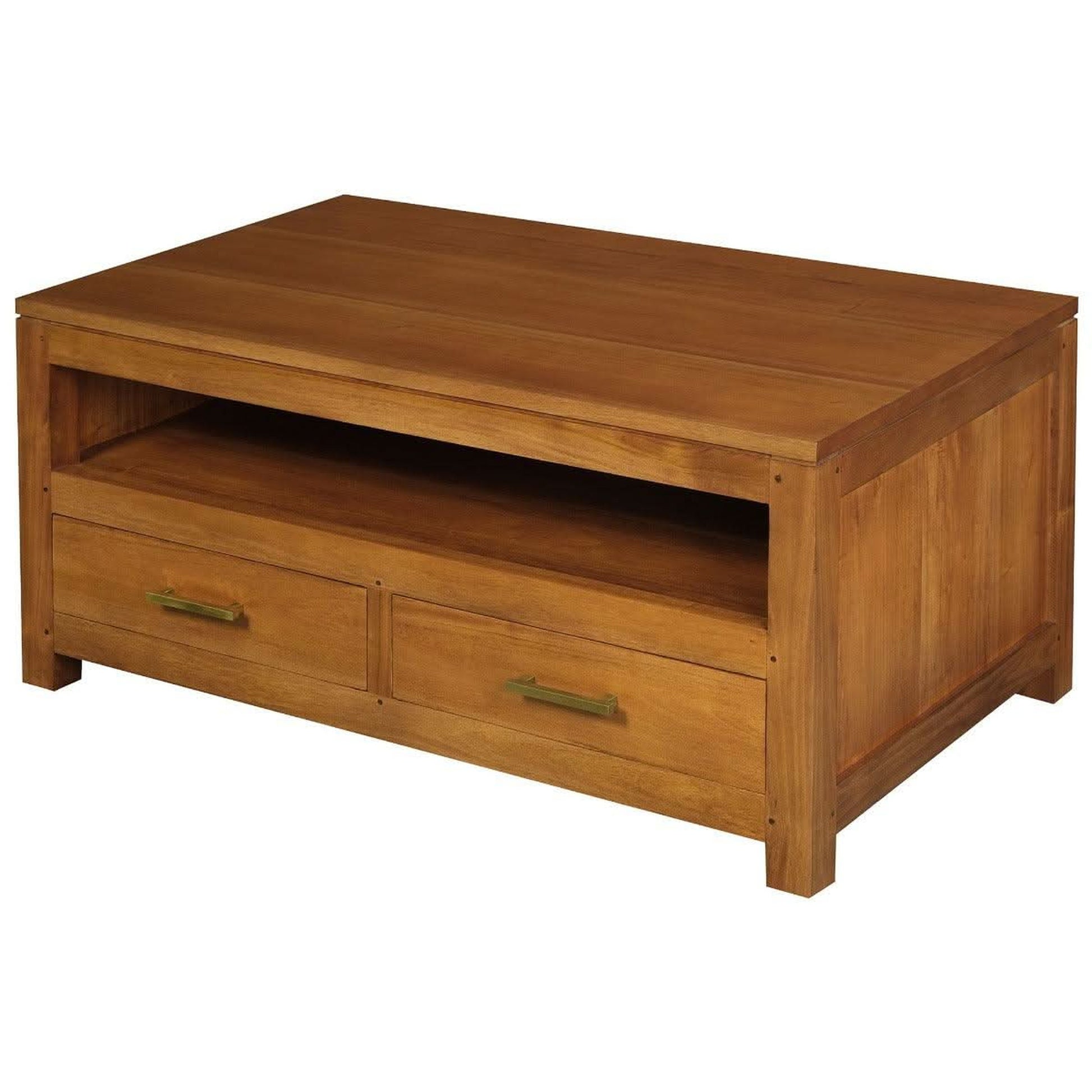 Paris Solid Mahogany 4-Drawer Coffee Table 100cm in Light Pecan - Chocolate Wood