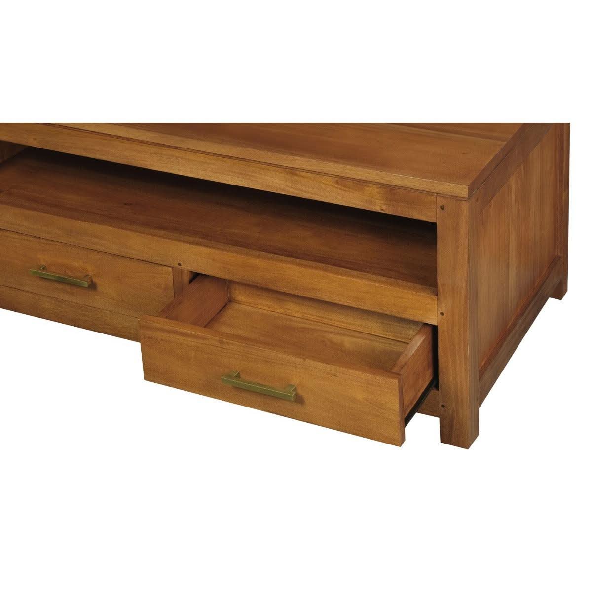 PARIS SOLID MAHOGANY TIMBER COFFEE TABLE 4 DRAWERS LIGHT PECAN 100CM - MyChocolateWood