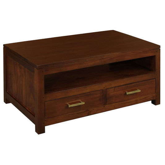 PARIS SOLID MAHOGANY TIMBER COFFEE TABLE 4 DRAWERS MAHOGANY COLOUR 120CM