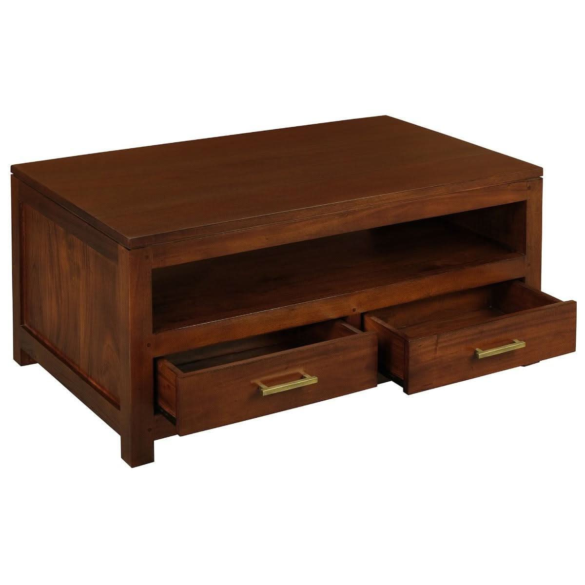PARIS SOLID MAHOGANY TIMBER COFFEE TABLE 4 DRAWERS MAHOGANY COLOUR 120CM - MyChocolateWood