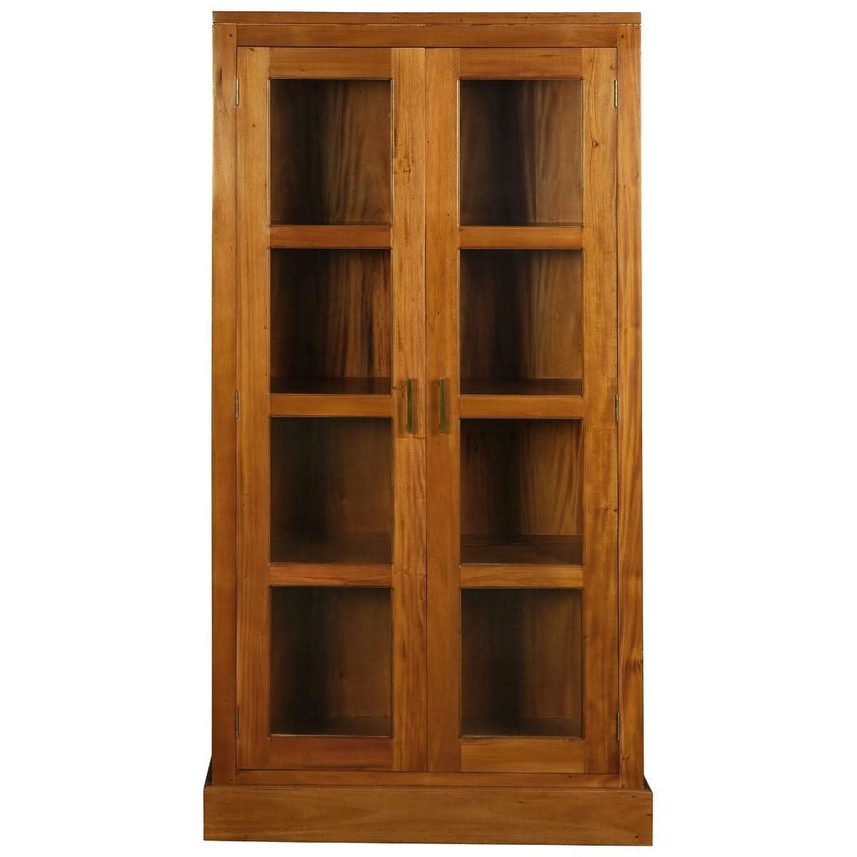 Paris Solid Mahogany Display Cabinet with 3 Shelves in Light Pecan - Chocolate Wood