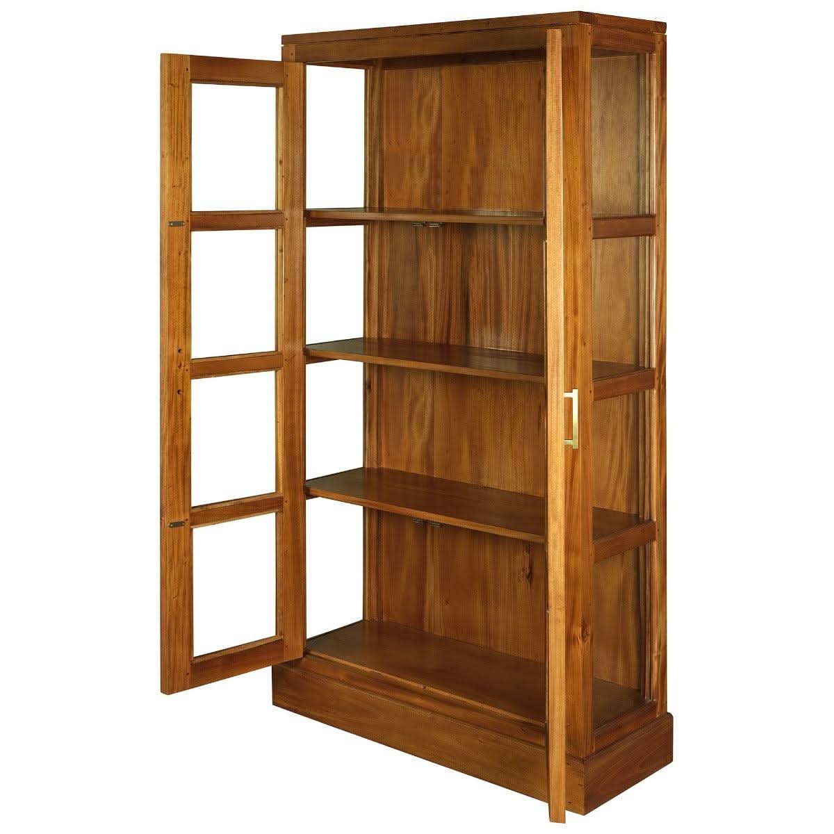 Paris Solid Mahogany Display Cabinet with 3 Shelves in Light Pecan - Chocolate Wood