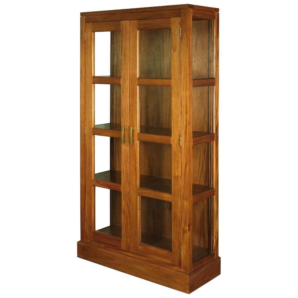 Paris Solid Mahogany Display Cabinet with 3 Shelves in Light Pecan - Chocolate Wood