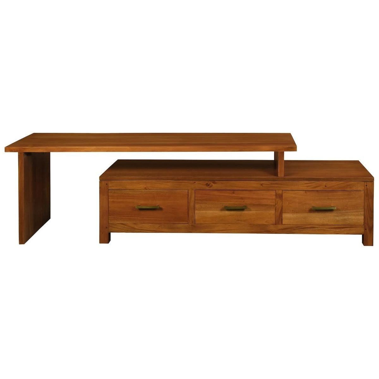 Paris Solid Mahogany Extension TV Unit 150cm with 3 Drawers in Light Pecan - Chocolate Wood